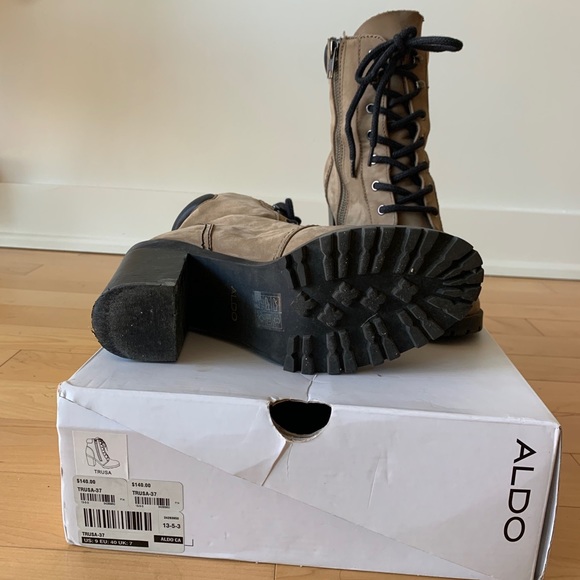 Block Heel Genuine Suede Nude and Black Booties - Picture 7 of 7